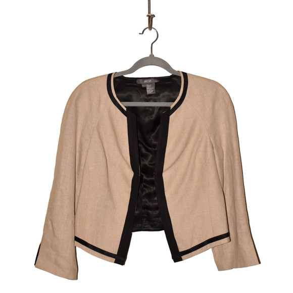 PER SE $398 Carlisle Silk Lined Cropped‎ Linen Jacket Stone Khaki Size 8 - Picture 2 of 4